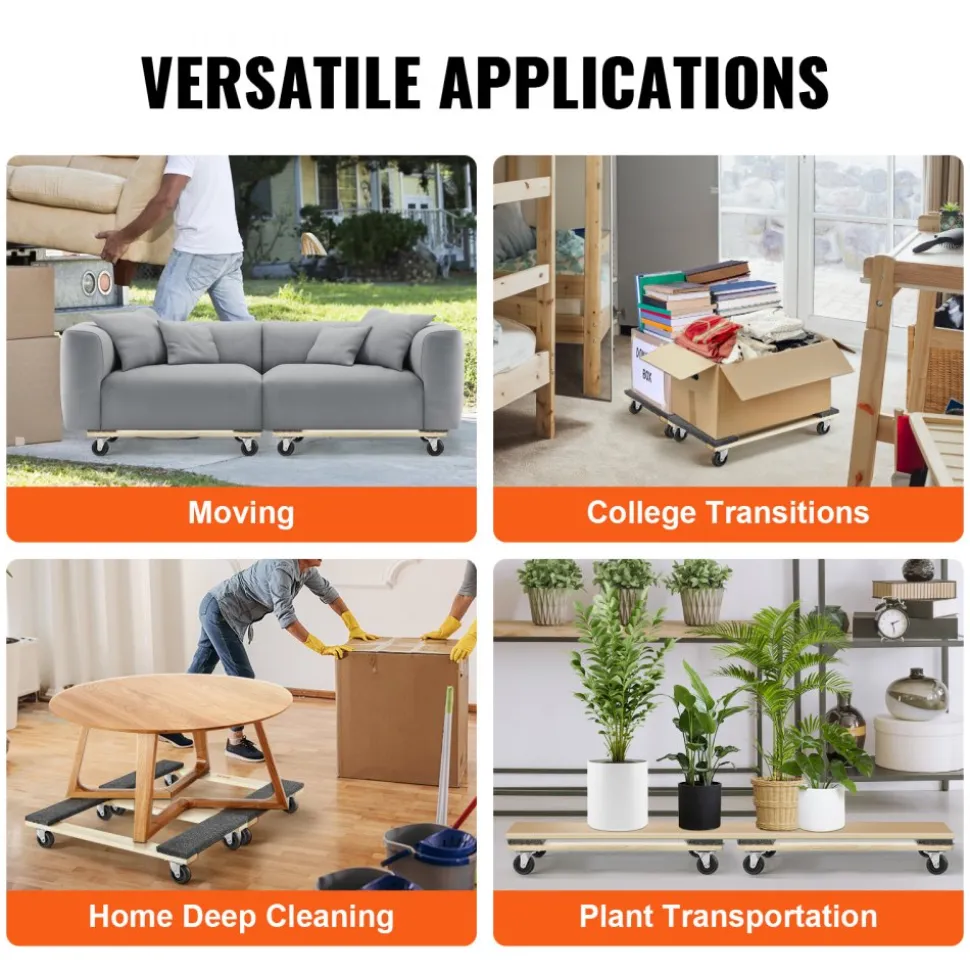 VEVOR Furniture Dolly, 1000 lbs Each Load Capacity, 2 Packs, 18" x 30", 8 x 3" PP Swivel Casters, Heavy Duty Hardwood Furniture Moving Dolly, Mover's Dolly, Moving Cart with Wheels for Heavy Furniture