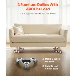 VEVOR Furniture Dolly, 440 lbs Load Capacity, 3 Wheel Steel 6.3
