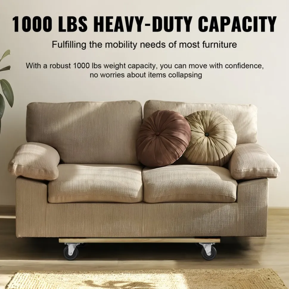 VEVOR Furniture Dolly, 1000 lbs Load Capacity, 18" x 30", 4 x 3" PP Swivel Casters, Heavy Duty Hardwood Furniture Moving Dolly, Mover's Dolly, Moving Cart with Wheels for Heavy Furniture Home Cleaning