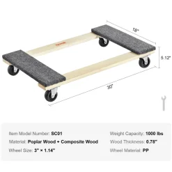 VEVOR Furniture Dolly, 1000 lbs Load Capacity, 18