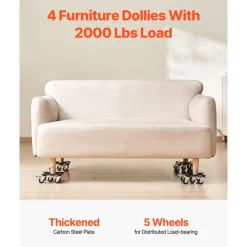 VEVOR Furniture Dolly, Maximum Load 1200 lbs, Heavy Duty Furniture Movers with 5 360° Rotation Wheels, Carbon Steel Panel, Furniture Lift Slider Tool Set for Appliances, Sofa, Fridge, Washing Machine