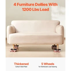 VEVOR Furniture Dolly, Maximum Load 1200 lbs, Heavy Duty Furniture Movers with 5 360° Rotation Wheels, Carbon Steel Panel, Furniture Lift Slider Tool Set for Appliances, Sofa, Fridge, Washing Machine
