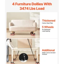 VEVOR Furniture Dolly, Maximum Load 3474 lbs, Heavy Duty Furniture Movers with 5 360° Rotation Wheels, Carbon Steel Panel, Furniture Lift Slider Tool Set for Appliances, Sofa, Fridge, Washing Machine