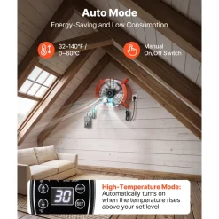 VEVOR Gable Mount Fan, 16 in Attic Vent Exhaust Fan 2940 CFM Thermostat, Cooling and Ventilation for Home, Garage, Warehouse, Workshop, Carbon Steel Housing with Mounting Brackets & Hardware, Orange