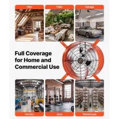 VEVOR Gable Mount Fan, 16 in Attic Vent Exhaust Fan 2940 CFM Thermostat, Cooling and Ventilation for Home, Garage, Warehouse, Workshop, Carbon Steel Housing with Mounting Brackets & Hardware, Orange