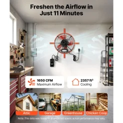 VEVOR Gable Mount Fan, 15 in Attic Vent Exhaust Fan 1650 CFM Thermostat, Cooling and Ventilation for Home, Garage, Warehouse, Workshop, Carbon Steel Housing with Mounting Brackets & Hardware, Orange