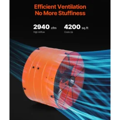 VEVOR Gable Mount Fan, 16 Inch Attic Exhaust Fan with Adjustable Thermostat & Outer Mesh, 2940 CFM House Ventilator Cools Up to 4200 Sq.Ft, Quiet Ventilation for Roof, Garage & Shop, Vibrant Orange