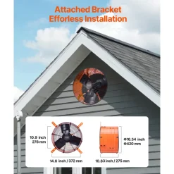 VEVOR Gable Mount Fan, 16 Inch Attic Exhaust Fan with Adjustable Thermostat & Outer Mesh, 2940 CFM House Ventilator Cools Up to 4200 Sq.Ft, Quiet Ventilation for Roof, Garage & Shop, Vibrant Orange
