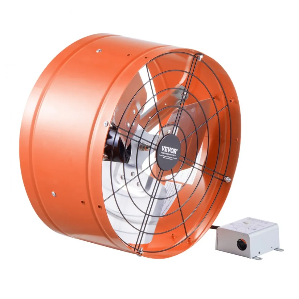 VEVOR Gable Mount Fan, 15 Inch Attic Exhaust Fan with Adjustable Thermostat & Outer Mesh, 1650 CFM House Ventilator Cools Up to 2360 Sq.Ft, Quiet Ventilation for Roof, Garage & Shop, Vibrant Orange