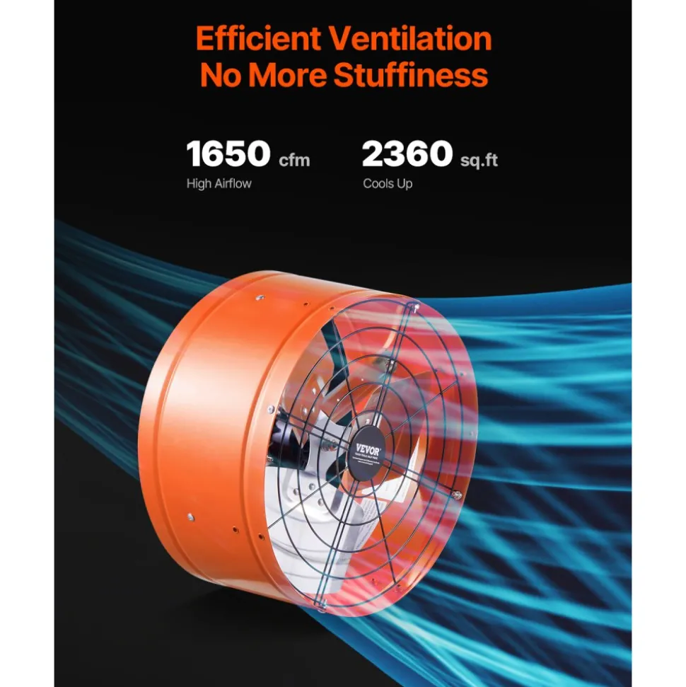 VEVOR Gable Mount Fan, 15 Inch Attic Exhaust Fan with Adjustable Thermostat & Outer Mesh, 1650 CFM House Ventilator Cools Up to 2360 Sq.Ft, Quiet Ventilation for Roof, Garage & Shop, Vibrant Orange