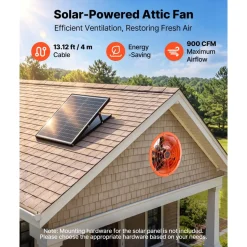 VEVOR Gable Mount Fan, 12 inch Solar Attic Vent Exhaust Fan Carbon Steel, 900 CFM Cooling and Ventilation for Roof, Greenhouse, Garage, Shop, Small Spaces, with Thermostat and Power Adapter, Orange