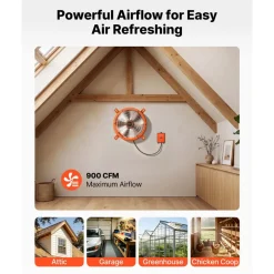 VEVOR Gable Mount Fan, 12 inch Solar Attic Vent Exhaust Fan Carbon Steel, 900 CFM Cooling and Ventilation for Roof, Greenhouse, Garage, Shop, Small Spaces, with Thermostat and Power Adapter, Orange