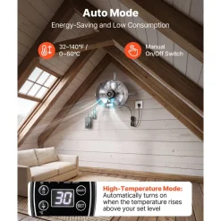 VEVOR Gable Mount Fan, 15 in Gable Attic Vent Exhaust Fan with Thermostat, 1300 CFM Cooling and Ventilation for Home, Garage, Warehouses, Workshops, Carbon Steel Housing with Mounting Bracket, Silver