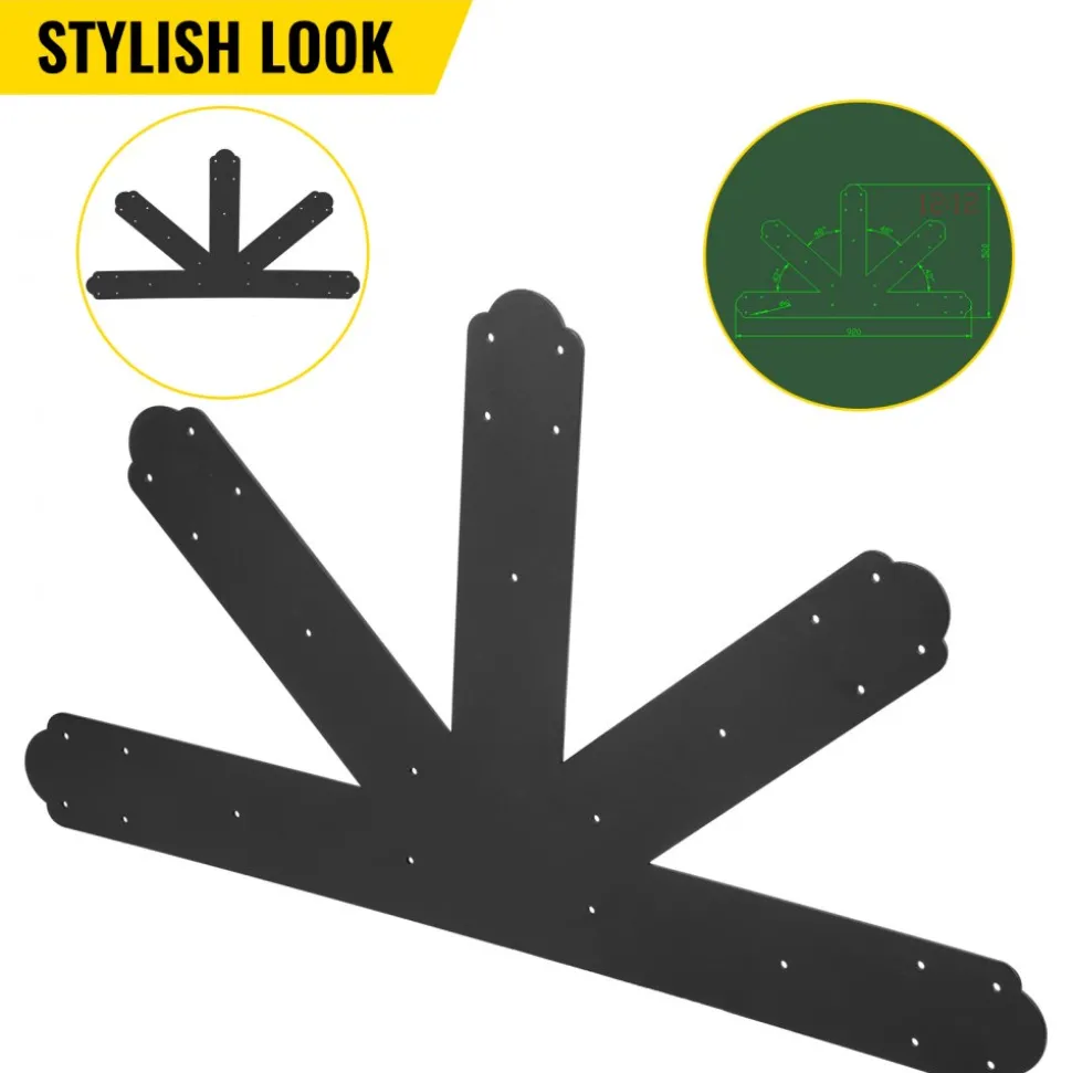 VEVOR Gable Plate, Black Powder-Coated Truss Connector Plates, 12:12 Pitch Gable Bracket, 4 mm / 0.16" Steel Truss Nail Plates, Decorative Gable Plate with Bolts for Wooden Beam Use