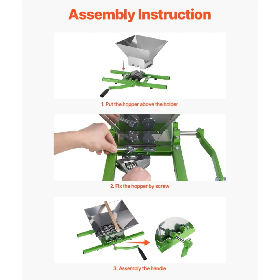 VEVOR 1.8 Gal/7L Fruit and Apple Crusher, Large Manual Grinder, Stainless Steel Fruit Scratter Pulper for Wine Cider Apple Grape Pressing, with Roller Handle for Kitchen Home, Green