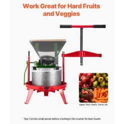 VEVOR 1.8 Gal/7L Fruit and Apple Crusher, Large Manual Grinder, Stainless Steel Fruit Scratter Pulper for Wine Cider Apple Grape Pressing, with Roller Handle for Kitchen Home, Green