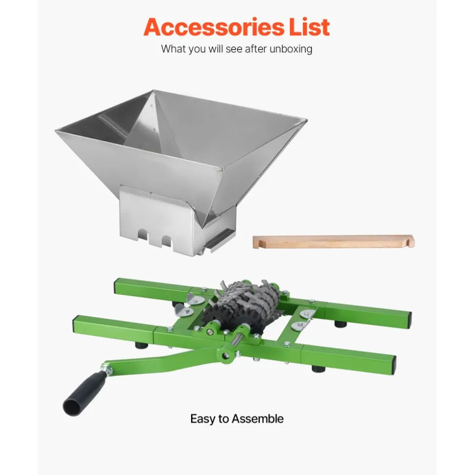 VEVOR 1.8 Gal/7L Fruit and Apple Crusher, Large Manual Grinder, Stainless Steel Fruit Scratter Pulper for Wine Cider Apple Grape Pressing, with Roller Handle for Kitchen Home, Green
