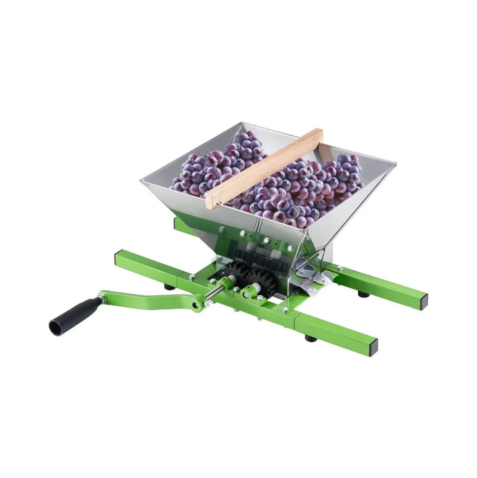 VEVOR 1.8 Gal/7L Fruit and Apple Crusher, Large Manual Grinder, Stainless Steel Fruit Scratter Pulper for Wine Cider Apple Grape Pressing, with Roller Handle for Kitchen Home, Green
