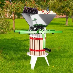 VEVOR 1.8 Gal/7L Fruit and Apple Crusher, Large Manual Grinder, Stainless Steel Fruit Scratter Pulper for Wine Cider Apple Grape Pressing, with Roller Handle for Kitchen Home, Green