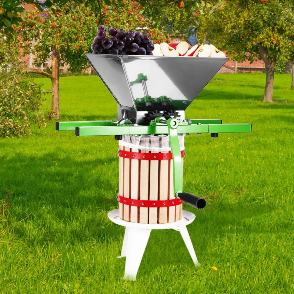 VEVOR 1.8 Gal/7L Fruit and Apple Crusher, Large Manual Grinder, Stainless Steel Fruit Scratter Pulper for Wine Cider Apple Grape Pressing, with Roller Handle for Kitchen Home, Green