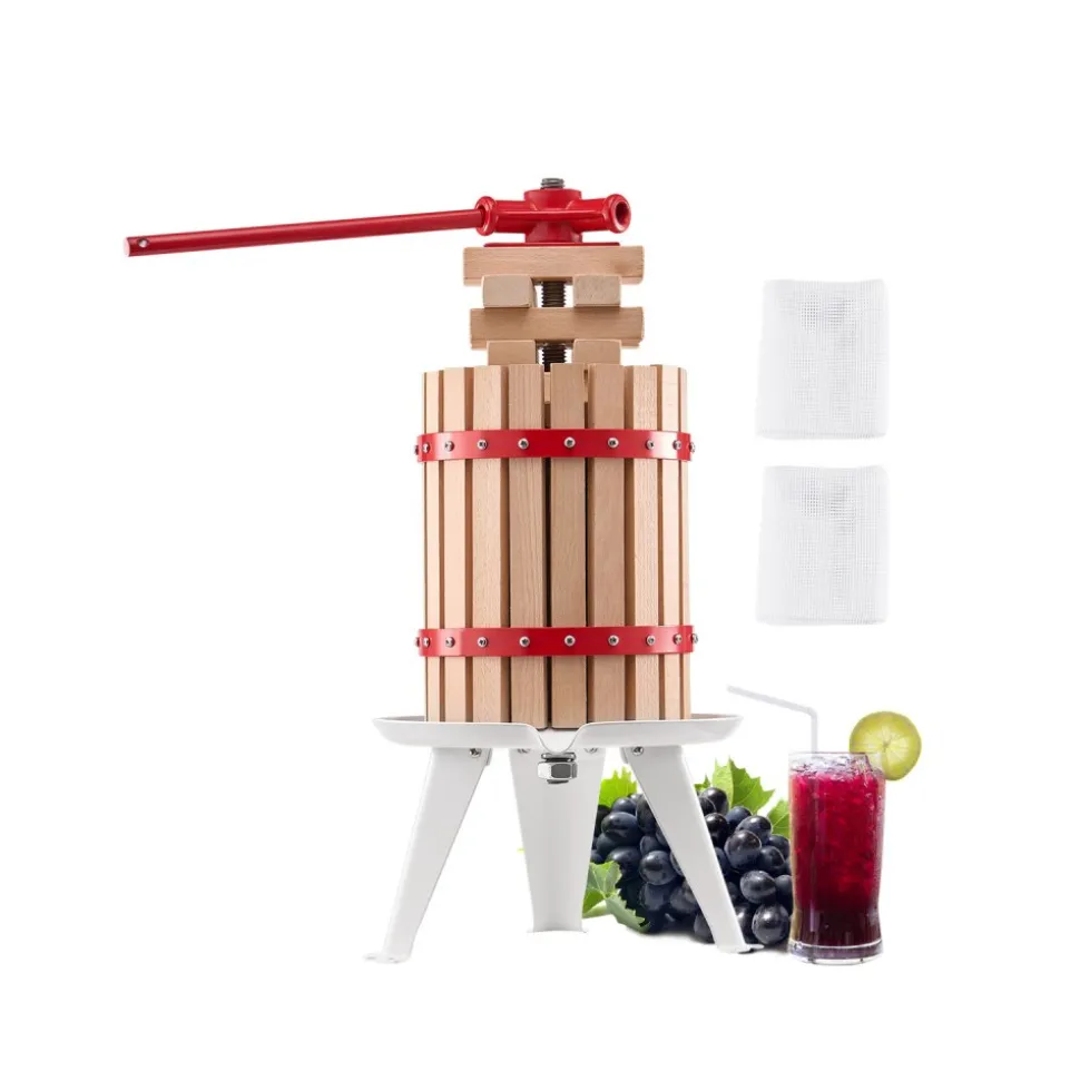 VEVOR 1.6 Gal/6L Fruit Wine Press, Solid Wood Basket with 8 Blocks, Heavy Duty Manual Juice Maker, Cider Apple Grape Tincture Honey Olive Oil Making Press with Handle for Kitchen, Home
