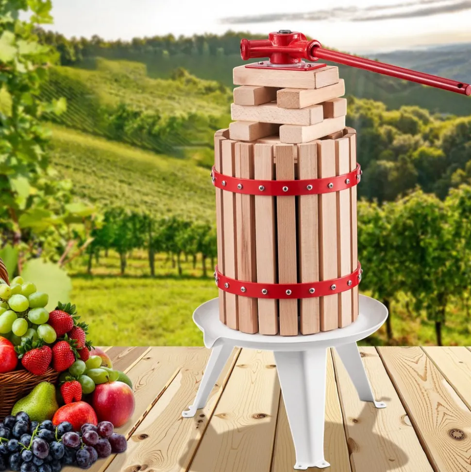 VEVOR 1.6 Gal/6L Fruit Wine Press, Solid Wood Basket with 8 Blocks, Heavy Duty Manual Juice Maker, Cider Apple Grape Tincture Honey Olive Oil Making Press with Handle for Kitchen, Home