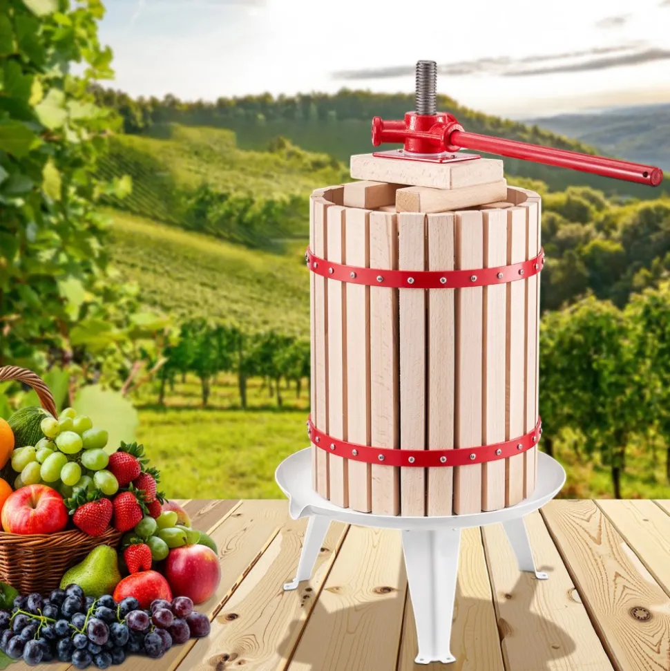 VEVOR 4.75 Gal/18L Fruit Wine Press, Solid Wood Basket with 8 Blocks, Heavy Duty Manual Juice Maker, Cider Apple Grape Tincture Honey Olive Oil Making Press with Handle for Kitchen, Home
