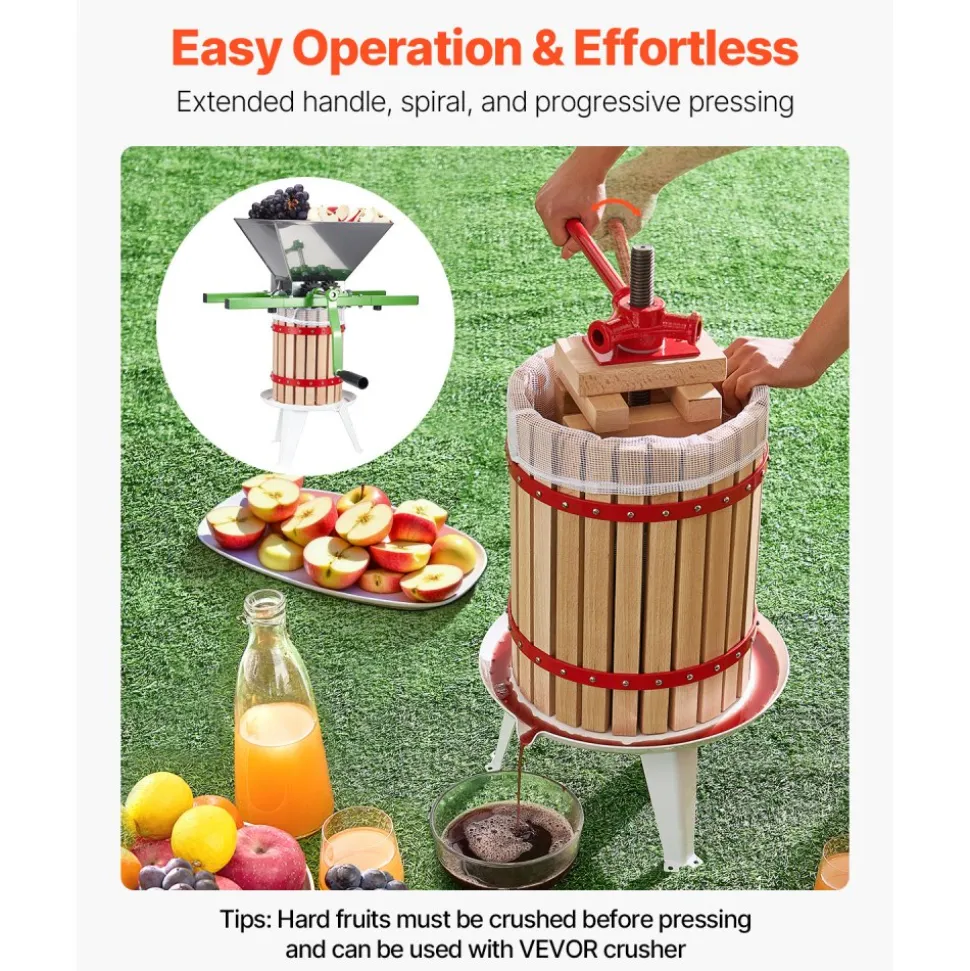 VEVOR 4.75 Gal/18L Fruit Wine Press, Solid Wood Basket with 8 Blocks, Heavy Duty Manual Juice Maker, Cider Apple Grape Tincture Honey Olive Oil Making Press with Handle for Kitchen, Home
