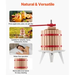 VEVOR 3.2 Gal/12L Fruit Wine Press, Solid Wood Basket with 8 Blocks, Heavy Duty Manual Juice Maker, Cider Apple Grape Tincture Honey Olive Oil Making Press with Handle for Kitchen, Home