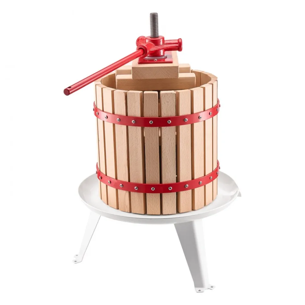 VEVOR 3.2 Gal/12L Fruit Wine Press, Solid Wood Basket with 8 Blocks, Heavy Duty Manual Juice Maker, Cider Apple Grape Tincture Honey Olive Oil Making Press with Handle for Kitchen, Home