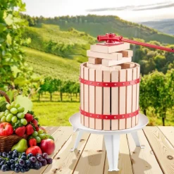 VEVOR 3.2 Gal/12L Fruit Wine Press, Solid Wood Basket with 8 Blocks, Heavy Duty Manual Juice Maker, Cider Apple Grape Tincture Honey Olive Oil Making Press with Handle for Kitchen, Home