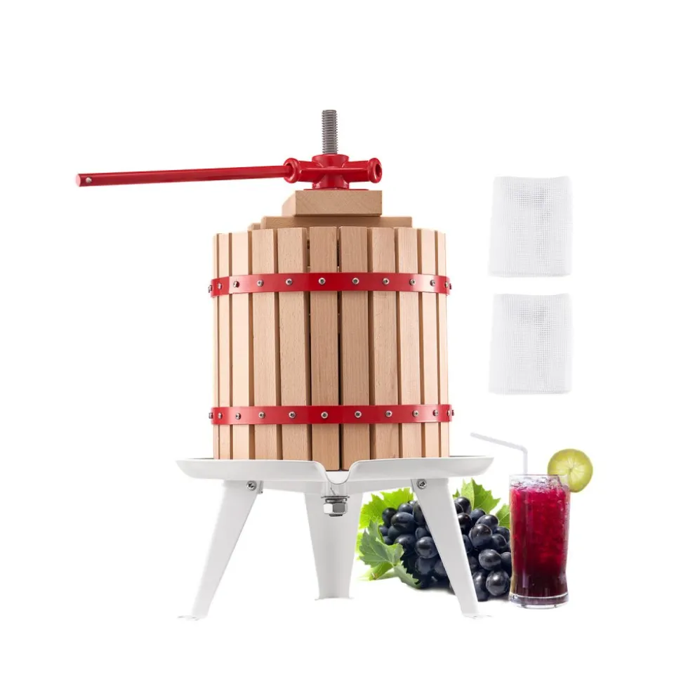 VEVOR 3.2 Gal/12L Fruit Wine Press, Solid Wood Basket with 8 Blocks, Heavy Duty Manual Juice Maker, Cider Apple Grape Tincture Honey Olive Oil Making Press with Handle for Kitchen, Home