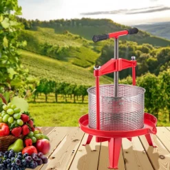 VEVOR 2.38 Gal/9L Fruit Wine Press, Stainless Steel Basket with Cross-beam and Triangular Structure, Manual Juice Maker, Cider Apple Grape Tincture Making Press with T-Handle for Kitchen Home