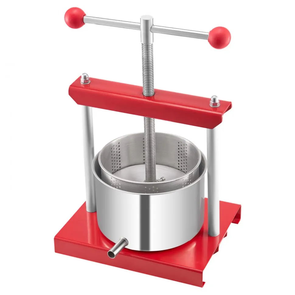 VEVOR 0.8 Gal/3L Fruit Wine Press, 2 Stainless Steel Barrels, Manual Juice Maker, Cider Apple Grape Tincture Honey Olive Oil Making Press with T-Handle for Outdoor Kitchen Home
