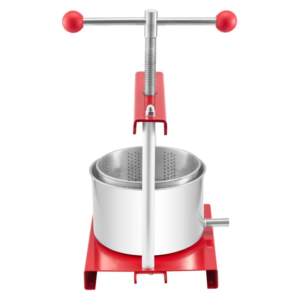 VEVOR 0.8 Gal/3L Fruit Wine Press, 2 Stainless Steel Barrels, Manual Juice Maker, Cider Apple Grape Tincture Honey Olive Oil Making Press with T-Handle for Outdoor Kitchen Home