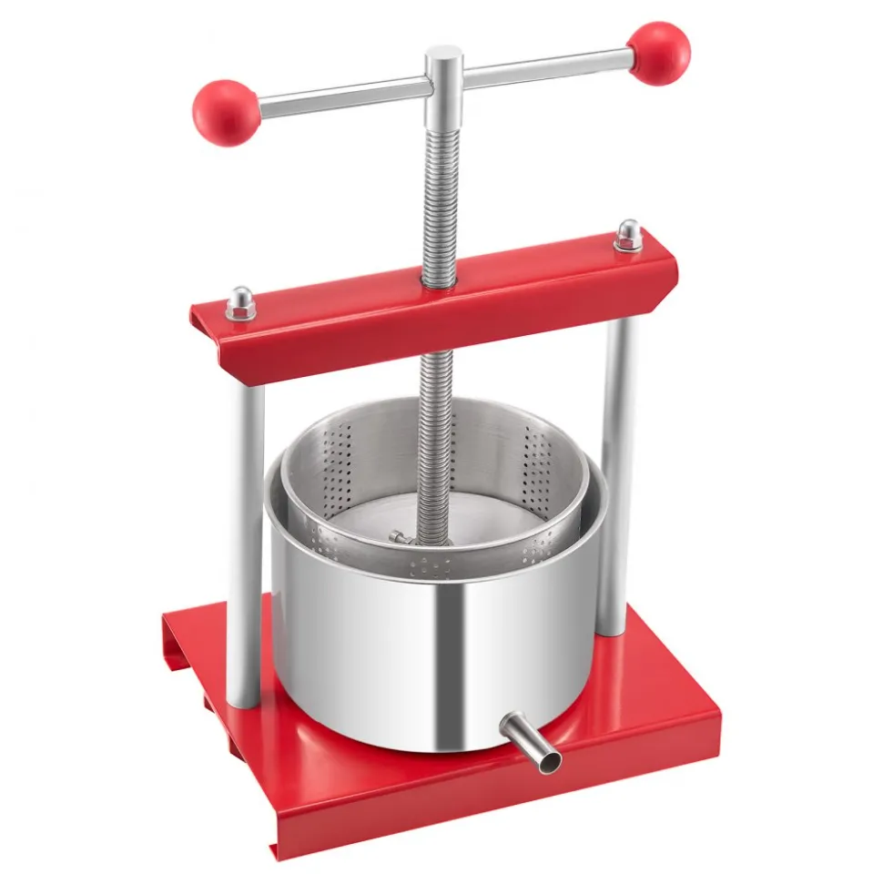 VEVOR 0.8 Gal/3L Fruit Wine Press, 2 Stainless Steel Barrels, Manual Juice Maker, Cider Apple Grape Tincture Honey Olive Oil Making Press with T-Handle for Outdoor Kitchen Home