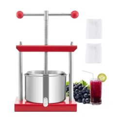 VEVOR 0.8 Gal/3L Fruit Wine Press, 2 Stainless Steel Barrels, Manual Juice Maker, Cider Apple Grape Tincture Honey Olive Oil Making Press with T-Handle for Outdoor Kitchen Home