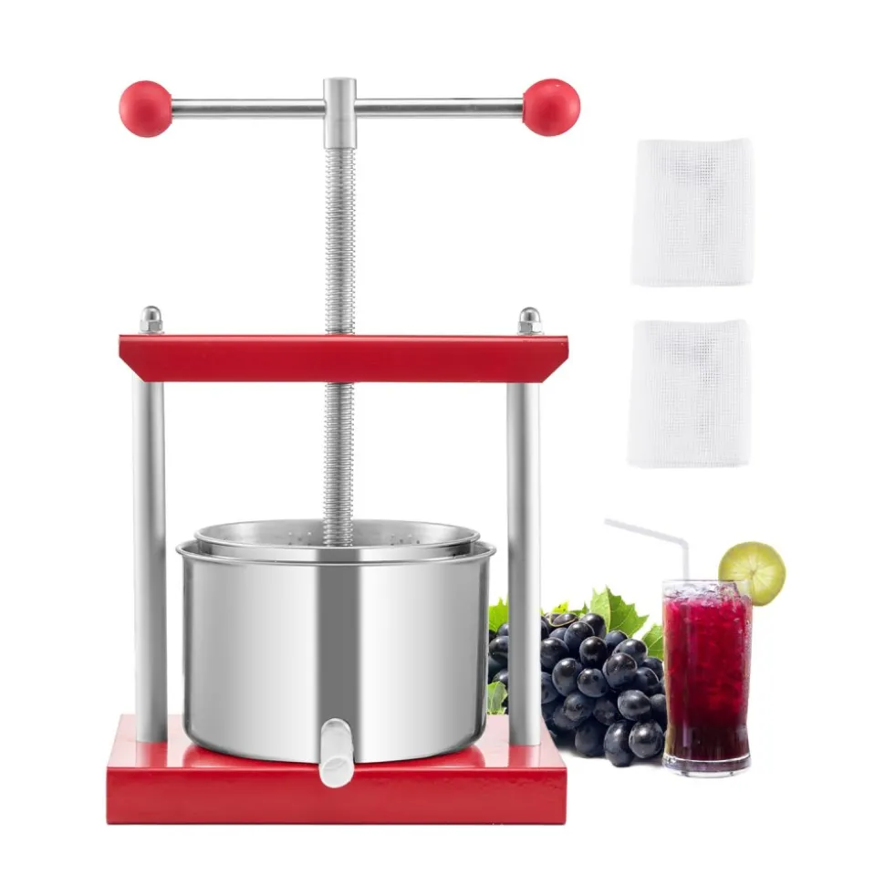 VEVOR 0.8 Gal/3L Fruit Wine Press, 2 Stainless Steel Barrels, Manual Juice Maker, Cider Apple Grape Tincture Honey Olive Oil Making Press with T-Handle for Outdoor Kitchen Home