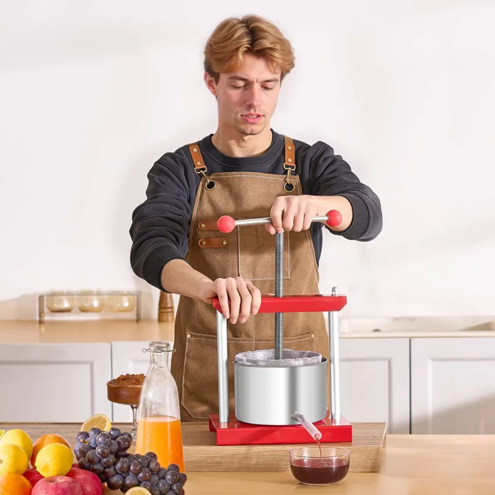 VEVOR 0.8 Gal/3L Fruit Wine Press, 2 Stainless Steel Barrels, Manual Juice Maker, Cider Apple Grape Tincture Honey Olive Oil Making Press with T-Handle for Outdoor Kitchen Home