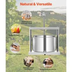 VEVOR 3.17 Gal/12L Fruit Wine Press, 2 Stainless Steel Barrels, Manual Juice Maker, Cider Apple Grape Tincture Honey Olive Oil Making Press with Triangular Handle for Outdoor Kitchen Home