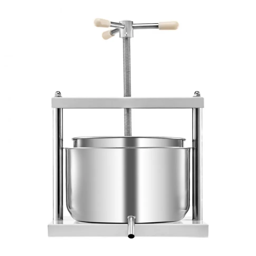 VEVOR 3.17 Gal/12L Fruit Wine Press, 2 Stainless Steel Barrels, Manual Juice Maker, Cider Apple Grape Tincture Honey Olive Oil Making Press with Triangular Handle for Outdoor Kitchen Home