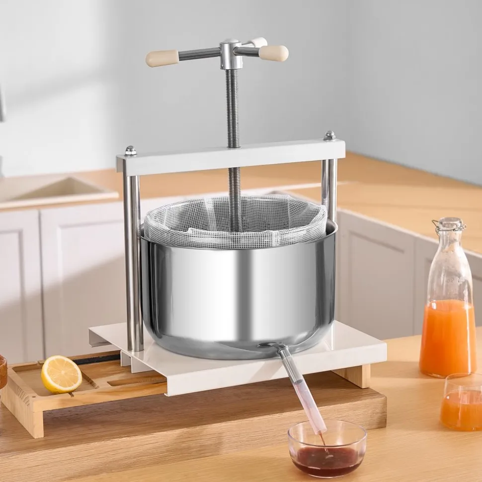 VEVOR 3.17 Gal/12L Fruit Wine Press, 2 Stainless Steel Barrels, Manual Juice Maker, Cider Apple Grape Tincture Honey Olive Oil Making Press with Triangular Handle for Outdoor Kitchen Home