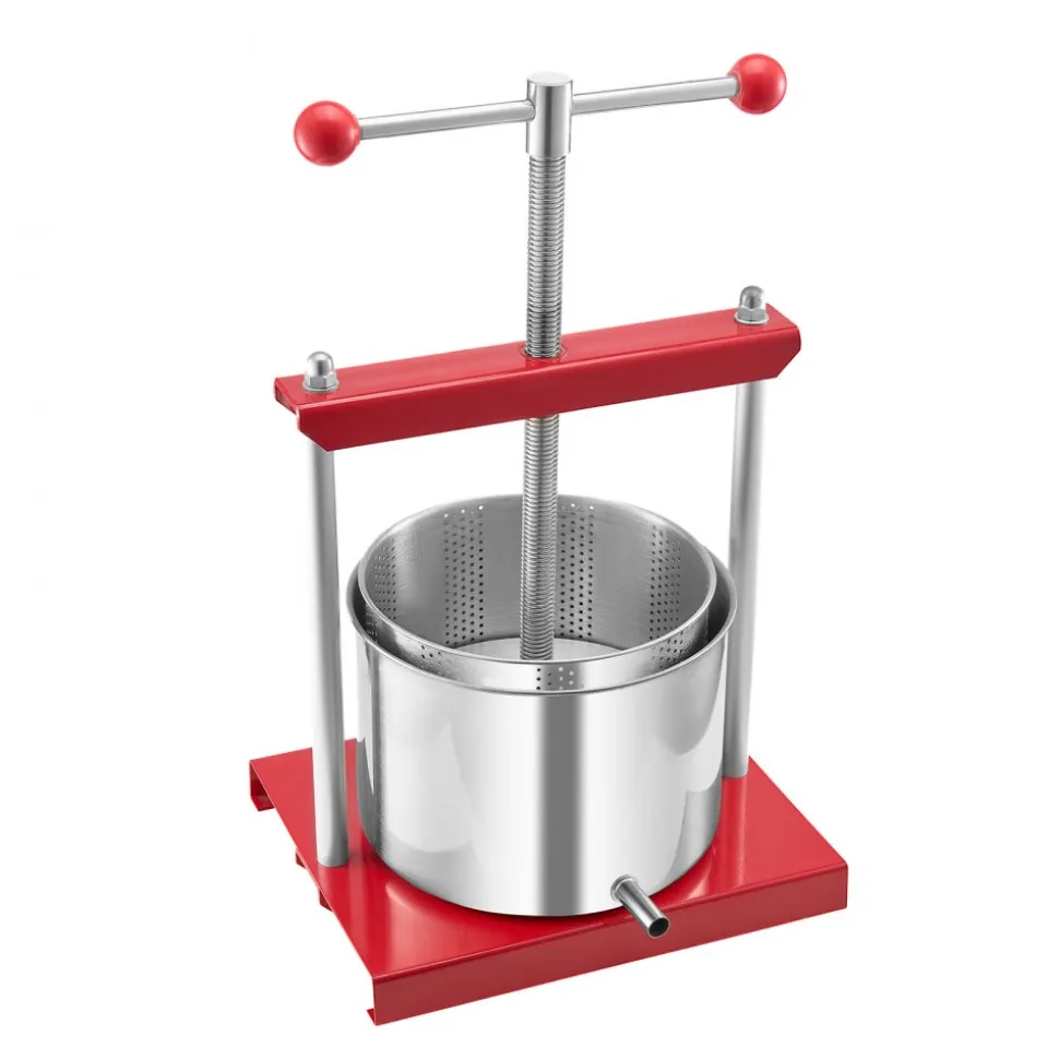 VEVOR 1.6 Gal/6L Fruit Wine Press, 2 Stainless Steel Barrels, Manual Juice Maker, Cider Apple Grape Tincture Honey Olive Oil Making Press with T-Handle for Outdoor Kitchen Home