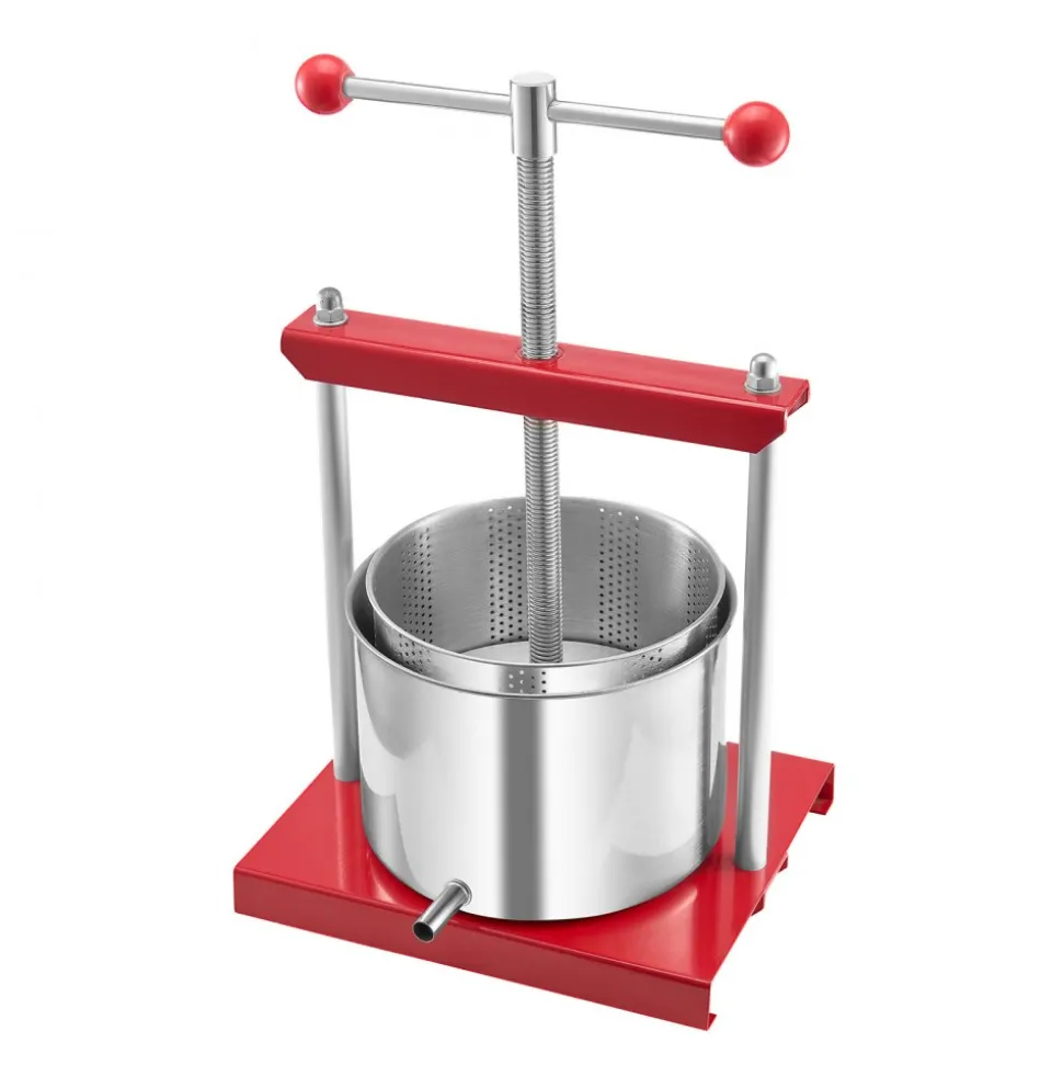 VEVOR 1.6 Gal/6L Fruit Wine Press, 2 Stainless Steel Barrels, Manual Juice Maker, Cider Apple Grape Tincture Honey Olive Oil Making Press with T-Handle for Outdoor Kitchen Home