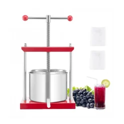 VEVOR 1.6 Gal/6L Fruit Wine Press, 2 Stainless Steel Barrels, Manual Juice Maker, Cider Apple Grape Tincture Honey Olive Oil Making Press with T-Handle for Outdoor Kitchen Home
