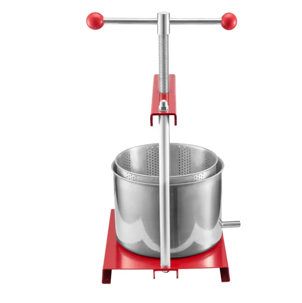VEVOR 1.6 Gal/6L Fruit Wine Press, 2 Stainless Steel Barrels, Manual Juice Maker, Cider Apple Grape Tincture Honey Olive Oil Making Press with T-Handle for Outdoor Kitchen Home