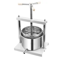 VEVOR 1.45 Gal/5L Fruit Wine Press, 2 Stainless Steel Barrels, Manual Juice Maker, Cider Apple Grape Tincture Honey Olive Oil Making Press with Triangular Handle for Outdoor Kitchen Home