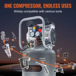 VEVOR 13 Gallon Air Compressor, 2HP 4.6 SCFM@90PSI Oil Free Air Compressor Tank, 66dB Ultra-Quiet Compressor for Tire Inflation, Auto Repair, Woodwork Nailing, Spray Painting (125PSI Max Pressure)