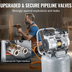 VEVOR 13 Gallon Air Compressor, 2HP 4.6 SCFM@90PSI Oil Free Air Compressor Tank, 66dB Ultra-Quiet Compressor for Tire Inflation, Auto Repair, Woodwork Nailing, Spray Painting (125PSI Max Pressure)