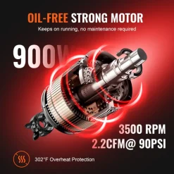 VEVOR 2.1 Gallon Air Compressor, 1.2HP 2.2 CFM@90PSI Air Compressors with Max. 116PSI Pressure, Oil Free Compressor Tank for Auto Repair, Tire Inflation, Spray Painting, Woodwork Nailing
